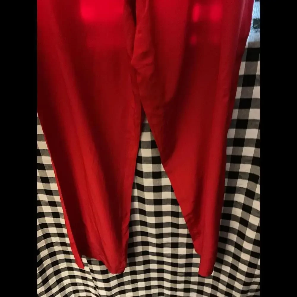 Vintage 1990's Y2K  Liz Claiborne Red Silk Pants with tie waist Size Large - Picture 4 of 9